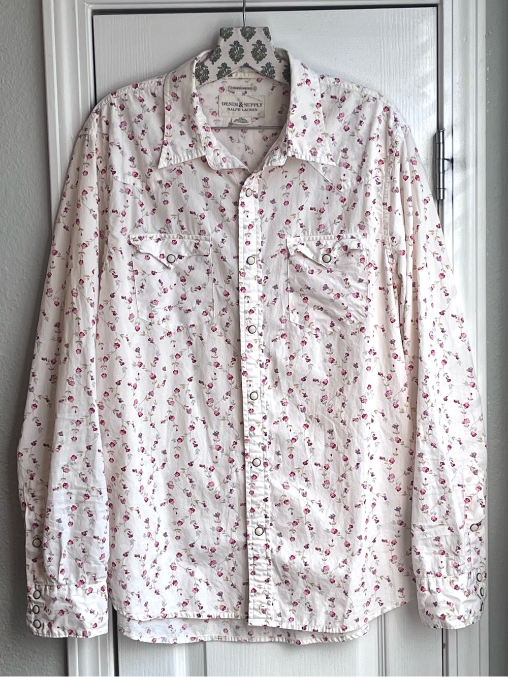 Denim & Supply Ralph Lauren Floral Western Shirt Cream Pearl Snap Men's Large